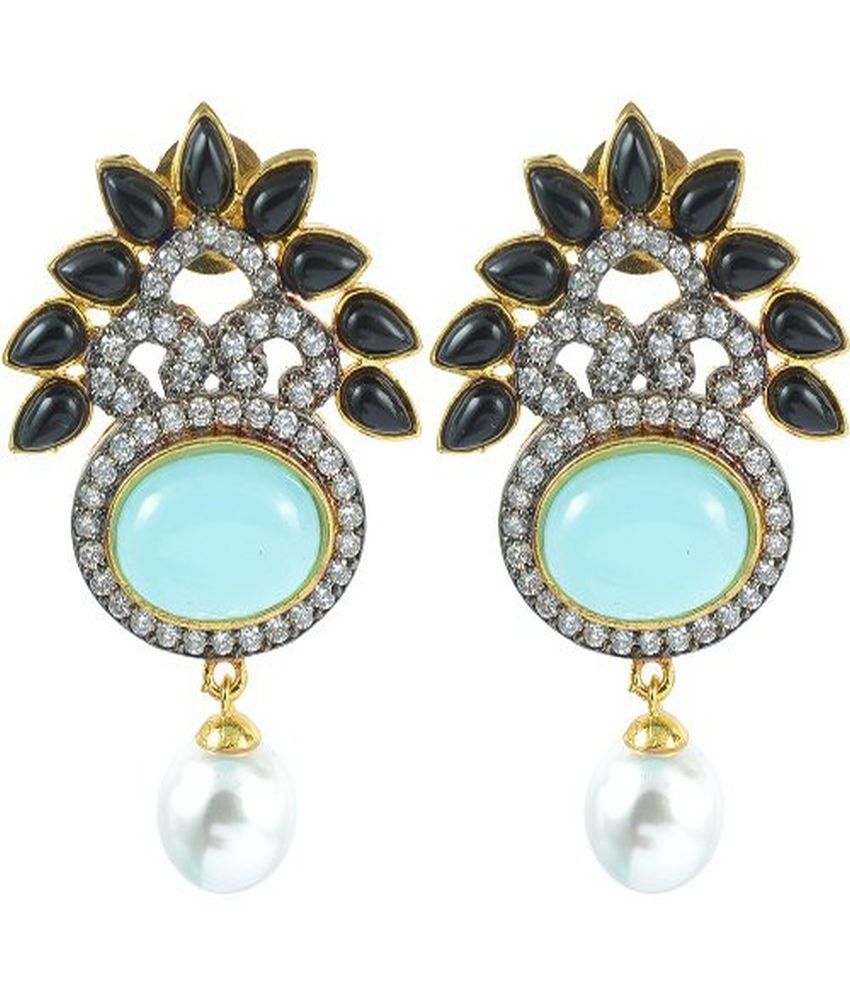     			The Jewelbox Black Turquouse American Diamond Earrings