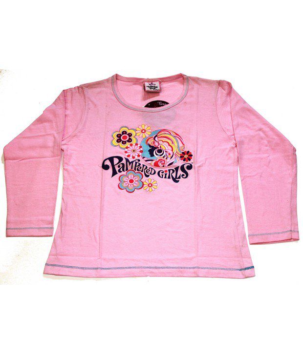 Pampered Girls Girls Pink Colored Full-Sleeves Fashion T-Shirt - Buy ...