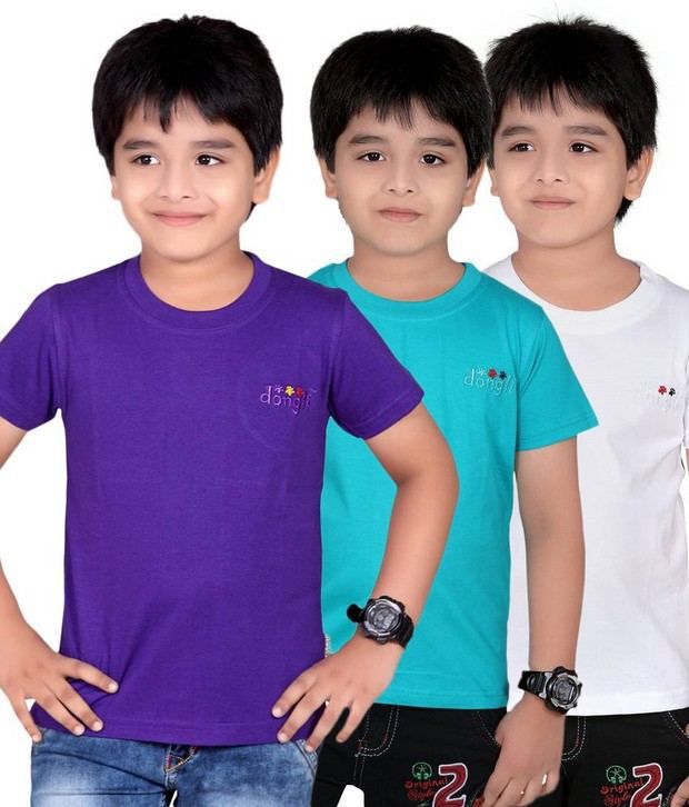 Dongli Pack of 3 Fashion Boys Multi Colors Half Sleeves T-Shirts