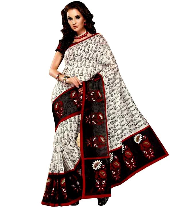 India Silk House Exclusive White and Red Chanderi Silk Saree Buy