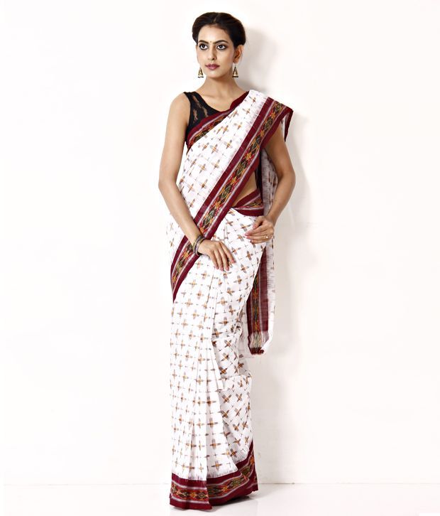 Uppada Sarees White Cotton Ikkat Saree With Blouse Piece - Buy Uppada Sarees White Cotton Ikkat 