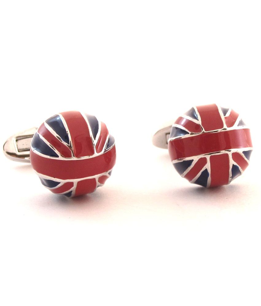     			The Jewelbox Round Red Blue Enamel British Style Cufflink