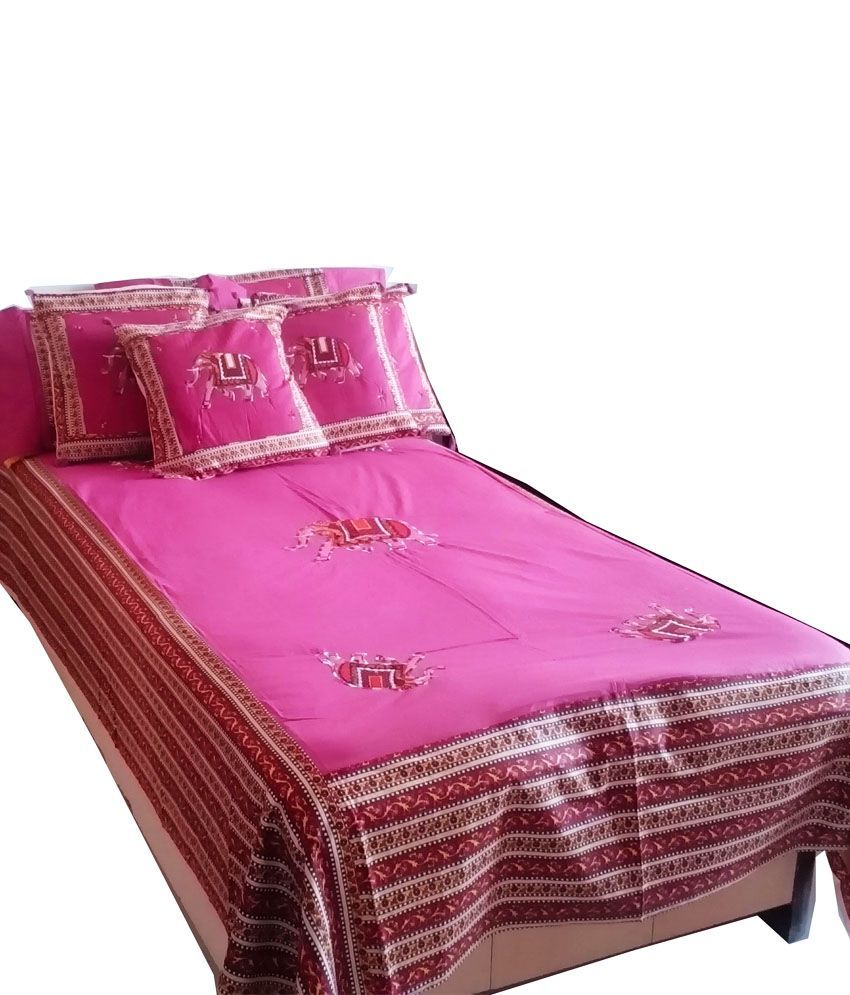 MR Textiles Pink Traditional Cotton Diwan Set 8 Pcs (1 Diwan Bed Sheet