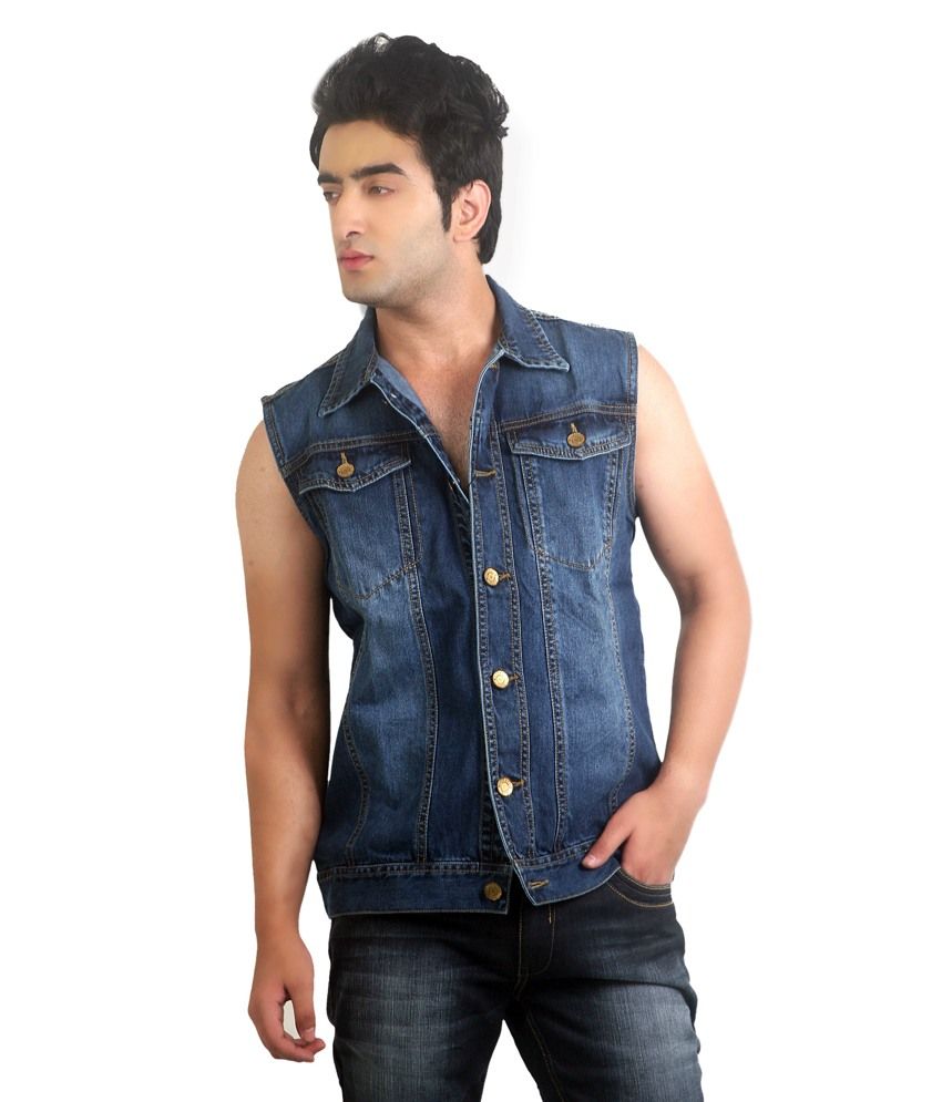 Ripfly Blue Denim Sleeveless Jacket For Men - Buy Ripfly Blue Denim ...