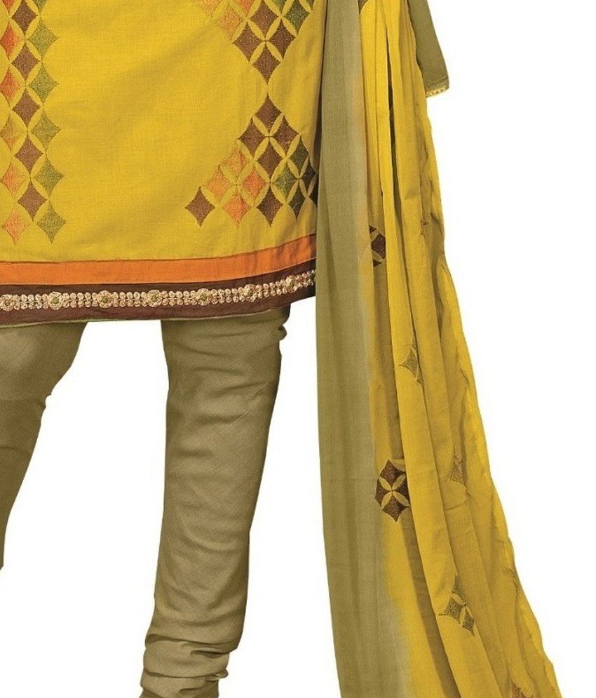 365Labels Yellow Cotton Embroidered Dress Material Buy 365Labels