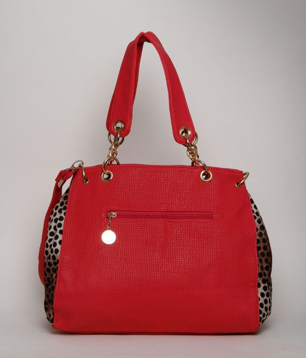 red animal print bag