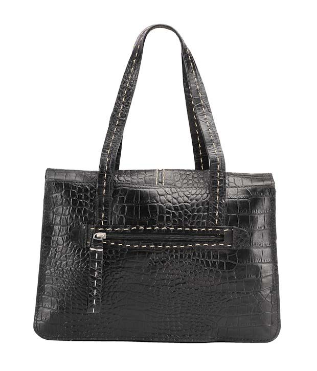 Hidesign Black Croc Print False Stich Design Handbag Buy Hidesign