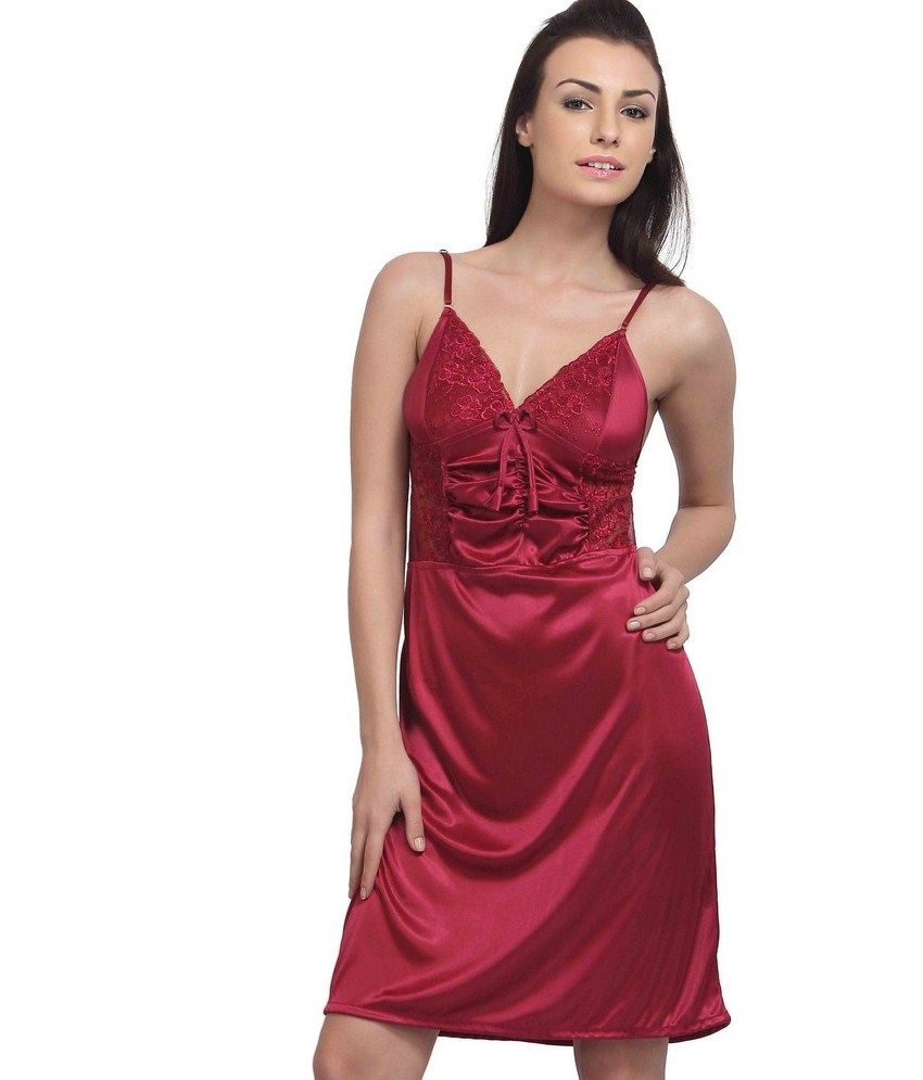 Buy Myra Maroon Poly Satin Baby Doll Dresses Online at Best Prices in ...