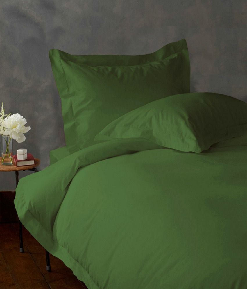 HotHaat Green Plain Cotton Double Duvet Cover With 2 Pillow Covers