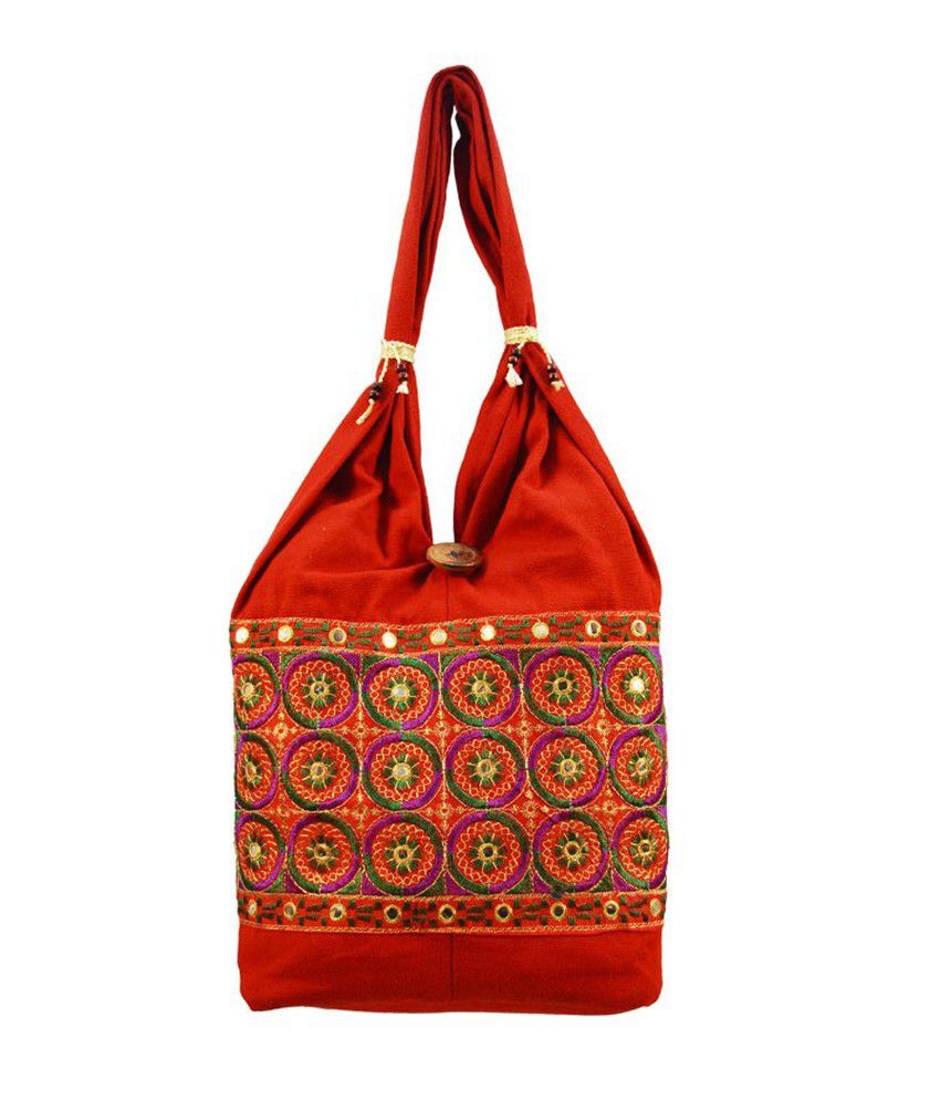 Shilpkart Ethnic Embroidery Jhola Bag-red - Buy Shilpkart Ethnic ...