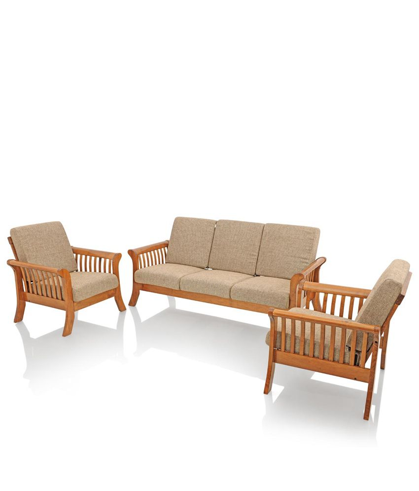 Royaloak Vita Sofa Set With Beige Cushions Solid Wood Buy within Cushions For Wooden Sofa India