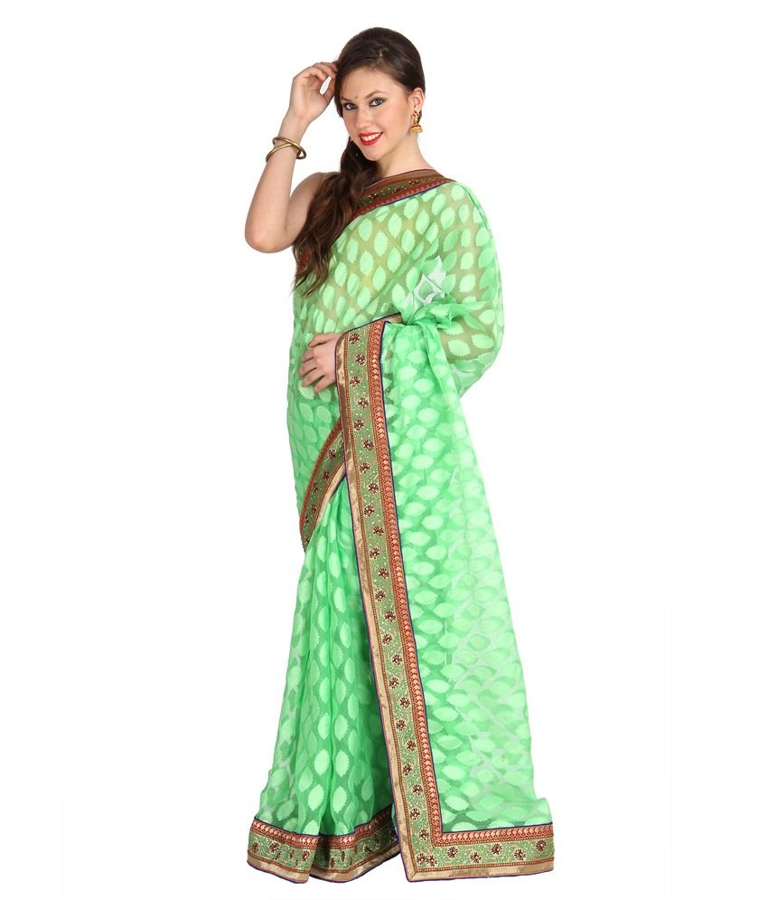 Mina Bazaar Green Brasso Saree - Buy Mina Bazaar Green Brasso Saree ...