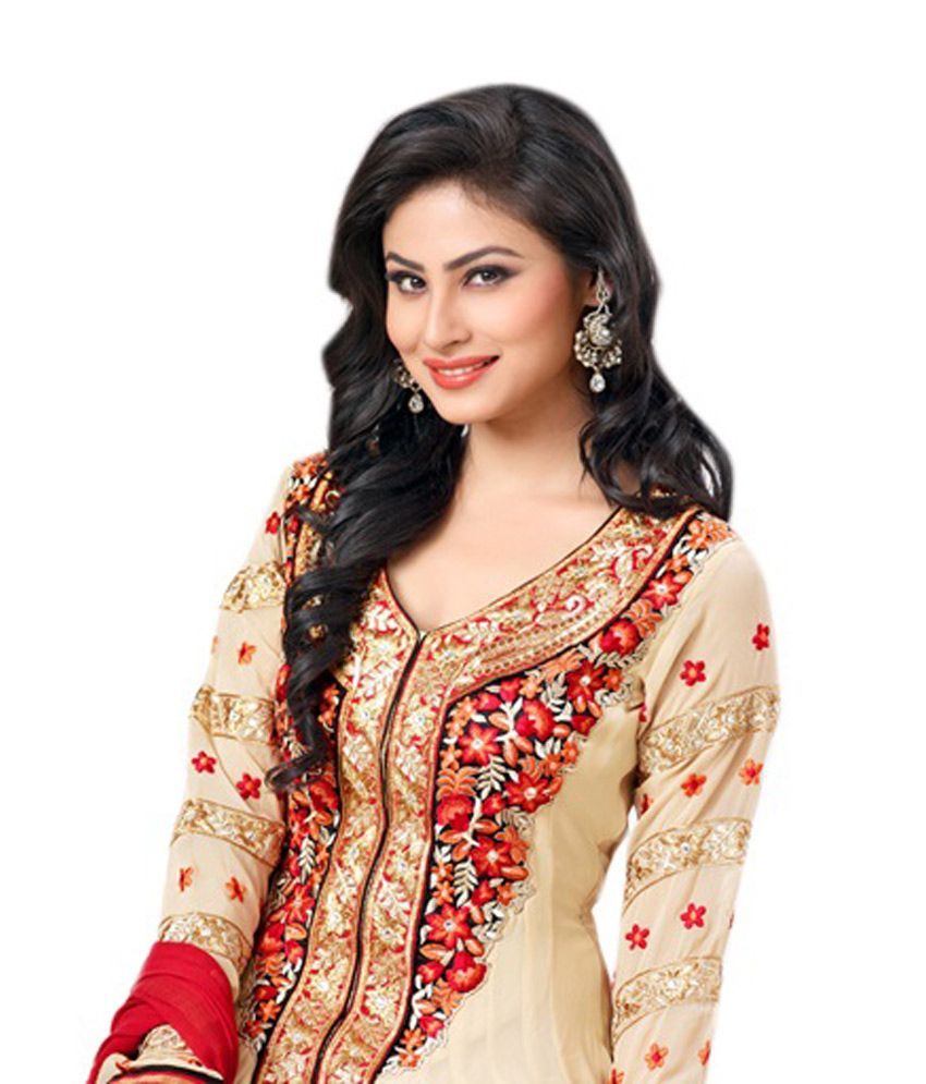 Desi Girl Beige Pure Georgette Stylish Anarkali Embroidered Dress