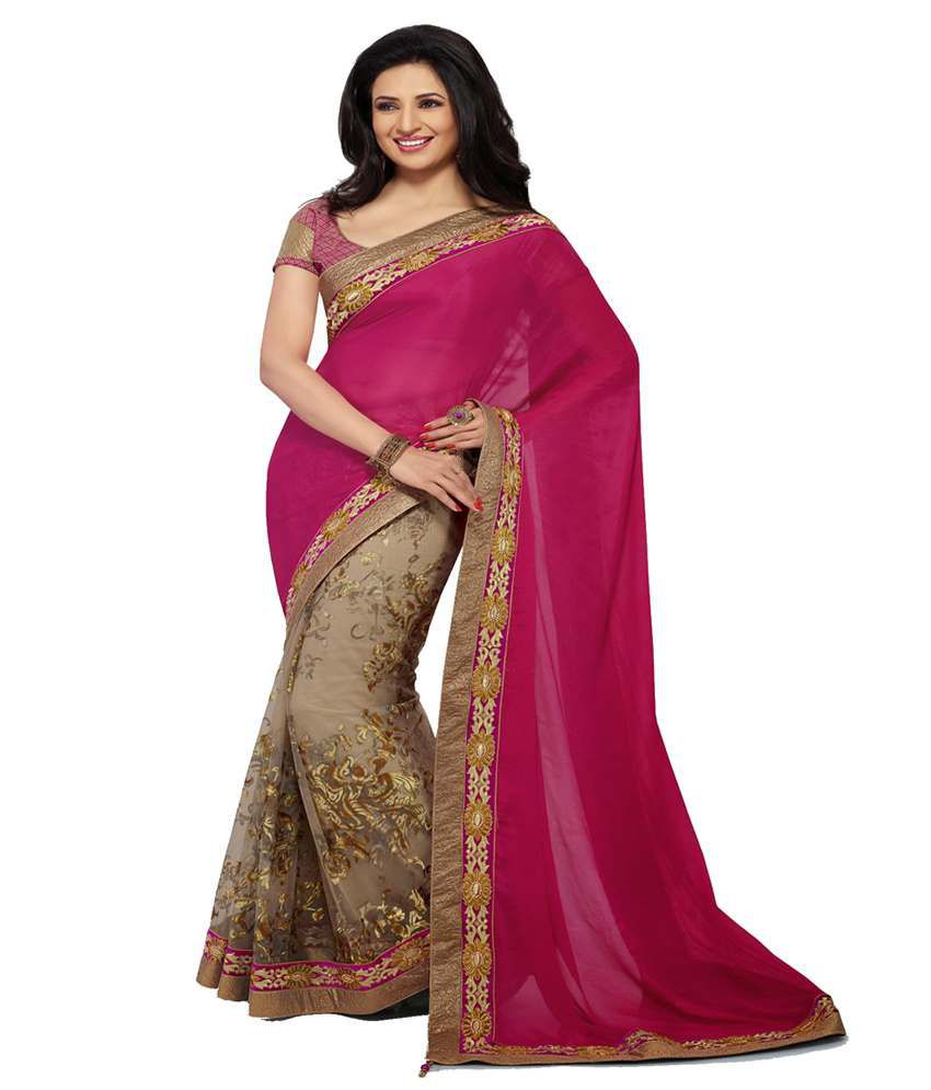 Buy Apparel Divyanka Tripathi Red and Brown And Beige Faux Chiffon+net ...