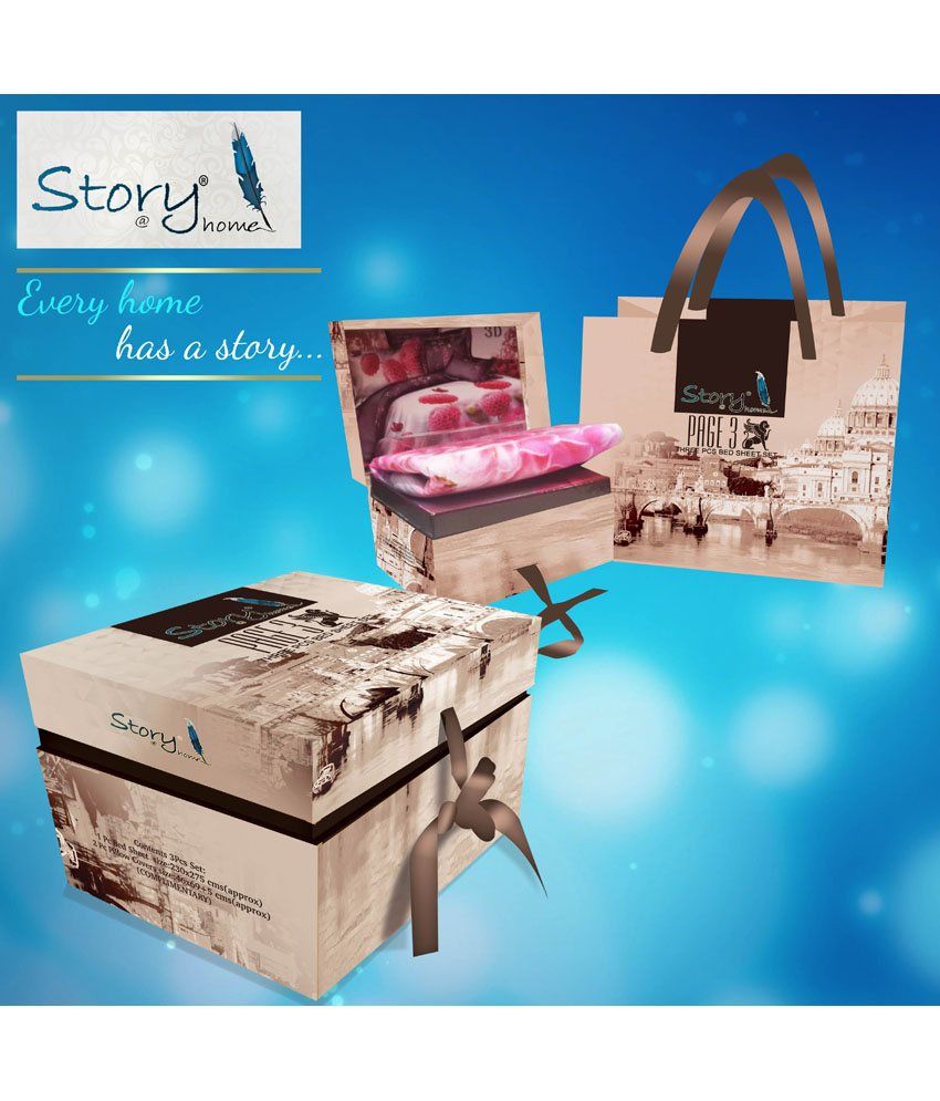 Storyhome Brown Printed Double Bed Sheets in Gift Box Buy Storyhome