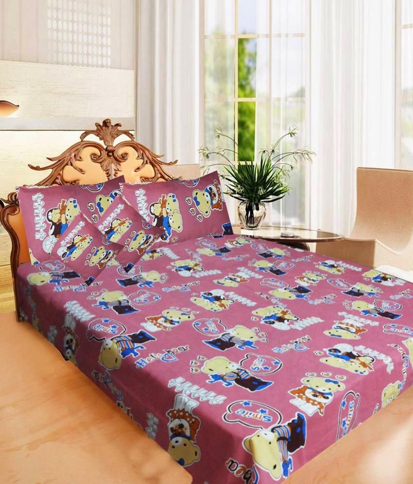 Homefab India Green & Black Printed Cotton 3 Double Bed Sheets Buy