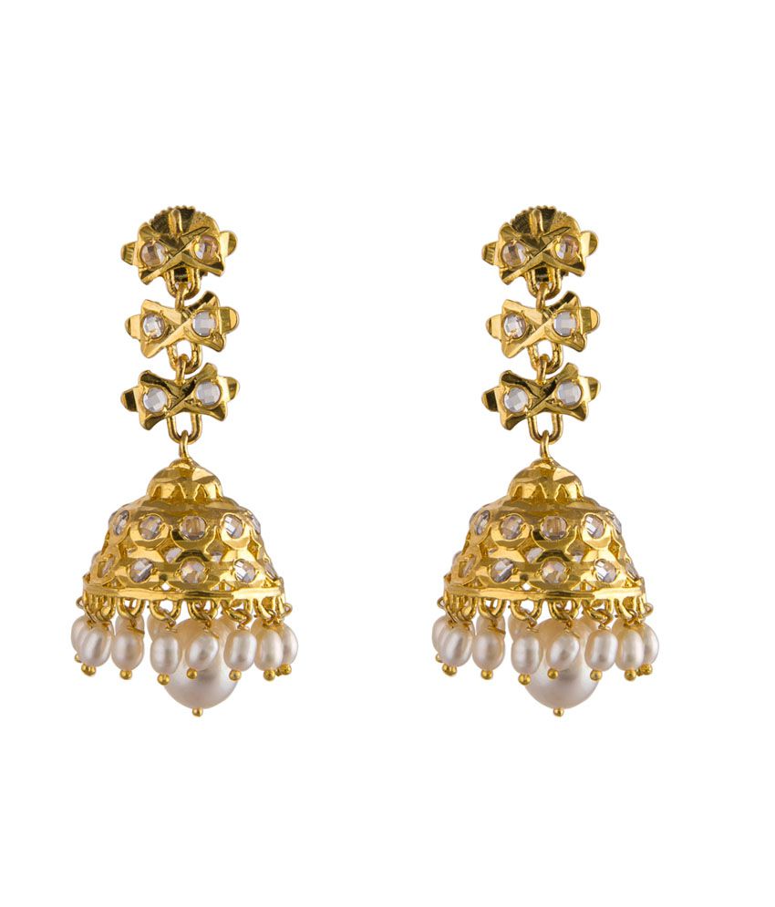 Krishna Pearls & Jewellers Pearl Jhumkha Earrings - Buy Krishna Pearls ...