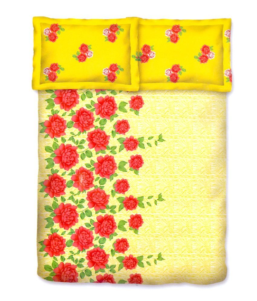 Mafatlal Yellow Floral Cotton Double Bed Sheet With 2 Pillow Covers