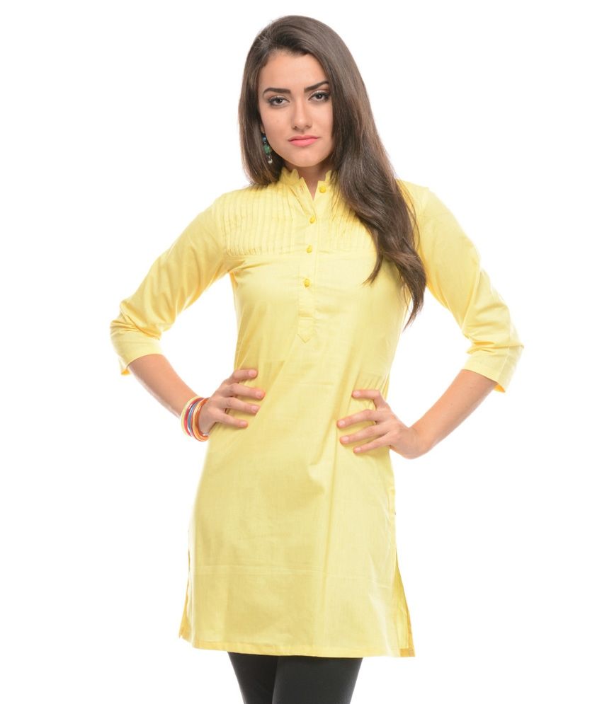 Sritika Yellow Solids Chinese Collar Kurti Buy Sritika Yellow Solids Chinese Collar Kurti