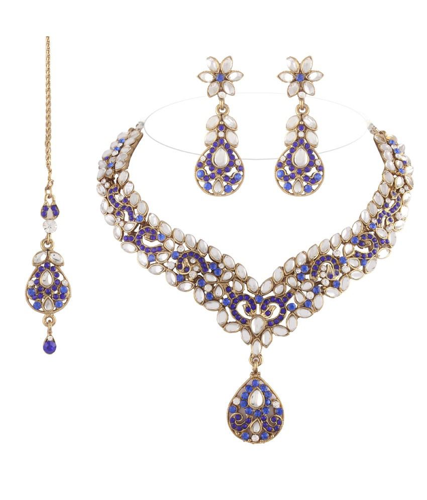 I Jewels Blue Colour Statement Necklaces With Maang Tika Sets - Buy I ...