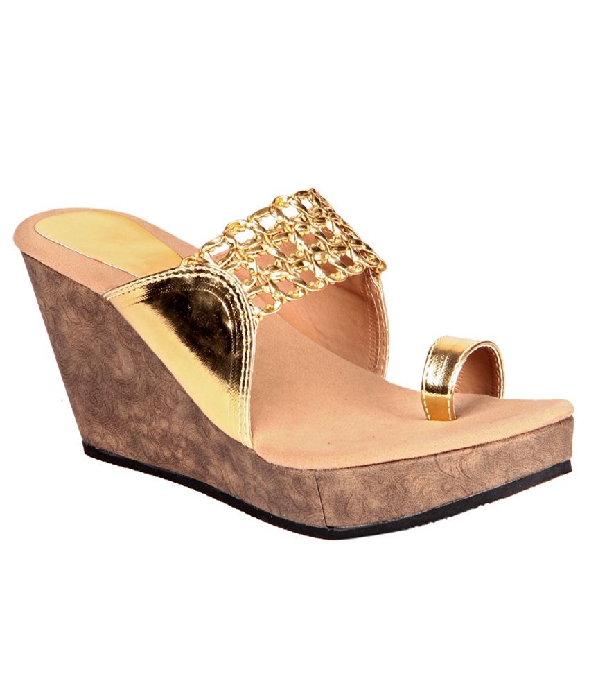 SOFT&SLEEK Gold Wedges Heeled Slip-On Price in India- Buy SOFT&SLEEK Gold Wedges Heeled Slip-On 