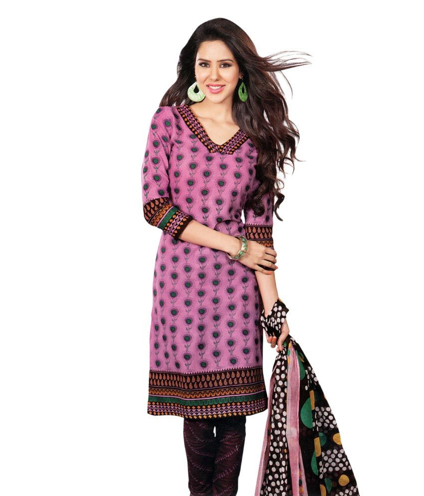 Dua Collections Pink Printed Cotton Dress Material Buy Dua