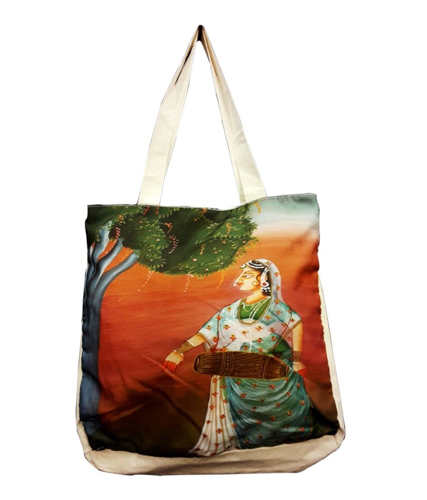Bhamini Digital Ethnic Print Jhola Handbag - White (design-2) - Buy ...