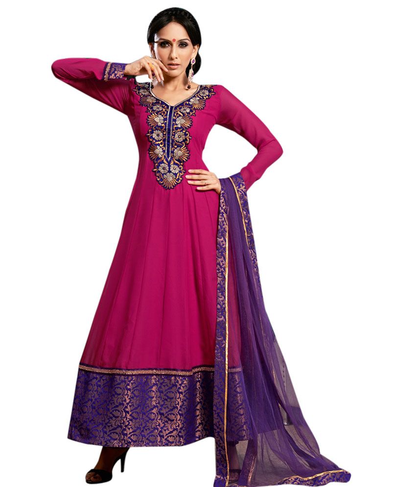 Rajasthani Special Red and Purple Chiffon Unstitched Dress Material
