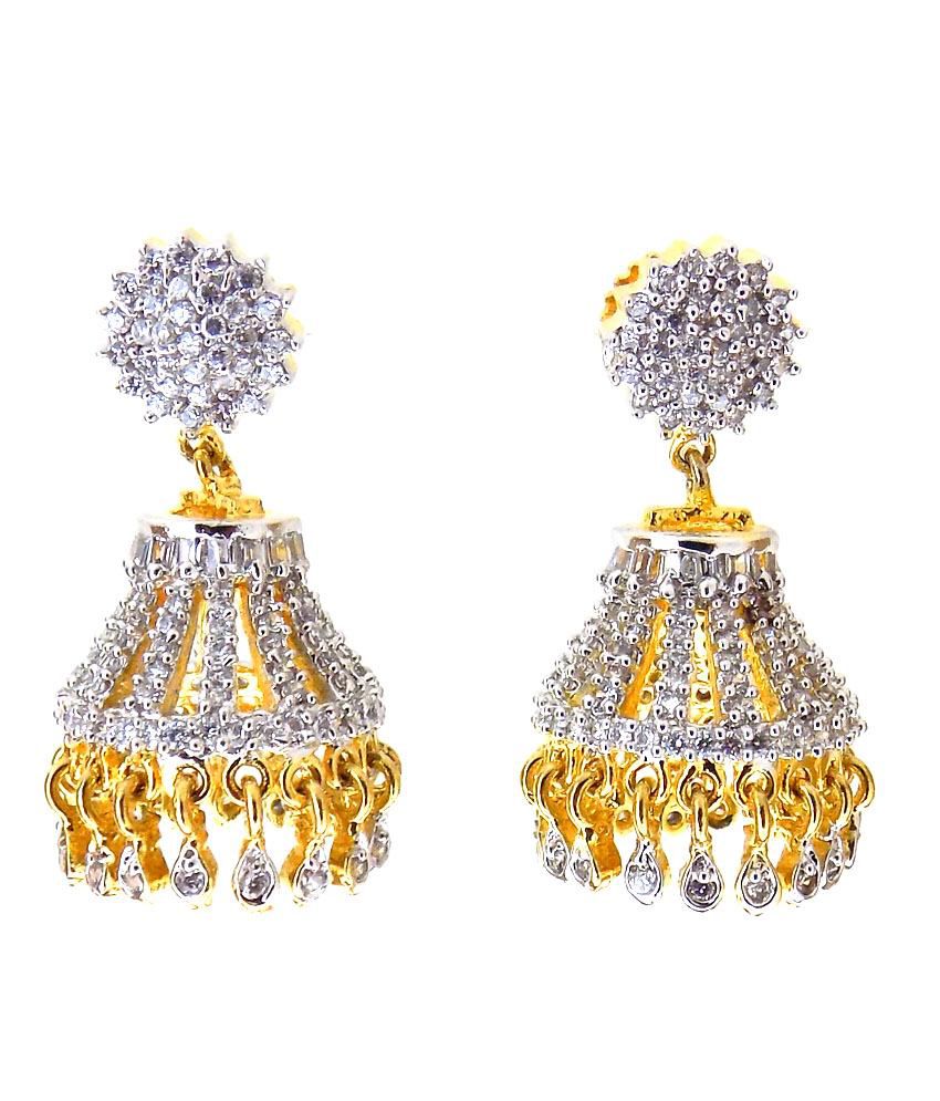 Aabhushan Jewels Gold Plated American Diamond Jhumki Earrings For Women ...