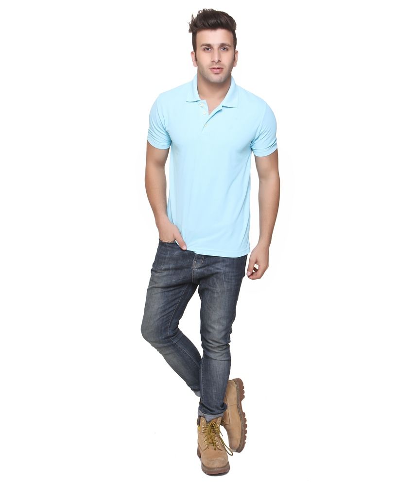 American Crew Polo Collar Cotton Aquamarine Blue T-shirt - Buy American ...