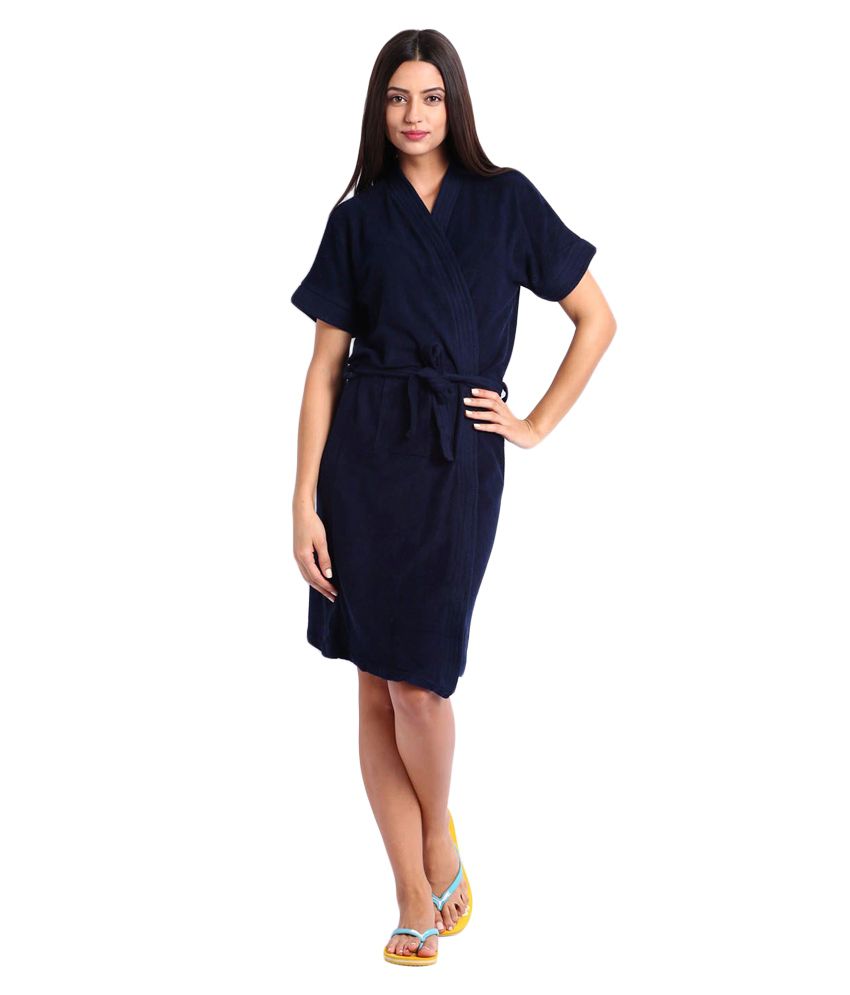 Buy Superior Cotton Bathrobe (Navy Blue) Online at Best Prices in India ...