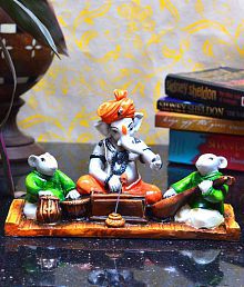 eCraftIndia Multicolour Synthetic Fiber Lord Ganesha Playing Harmonium
