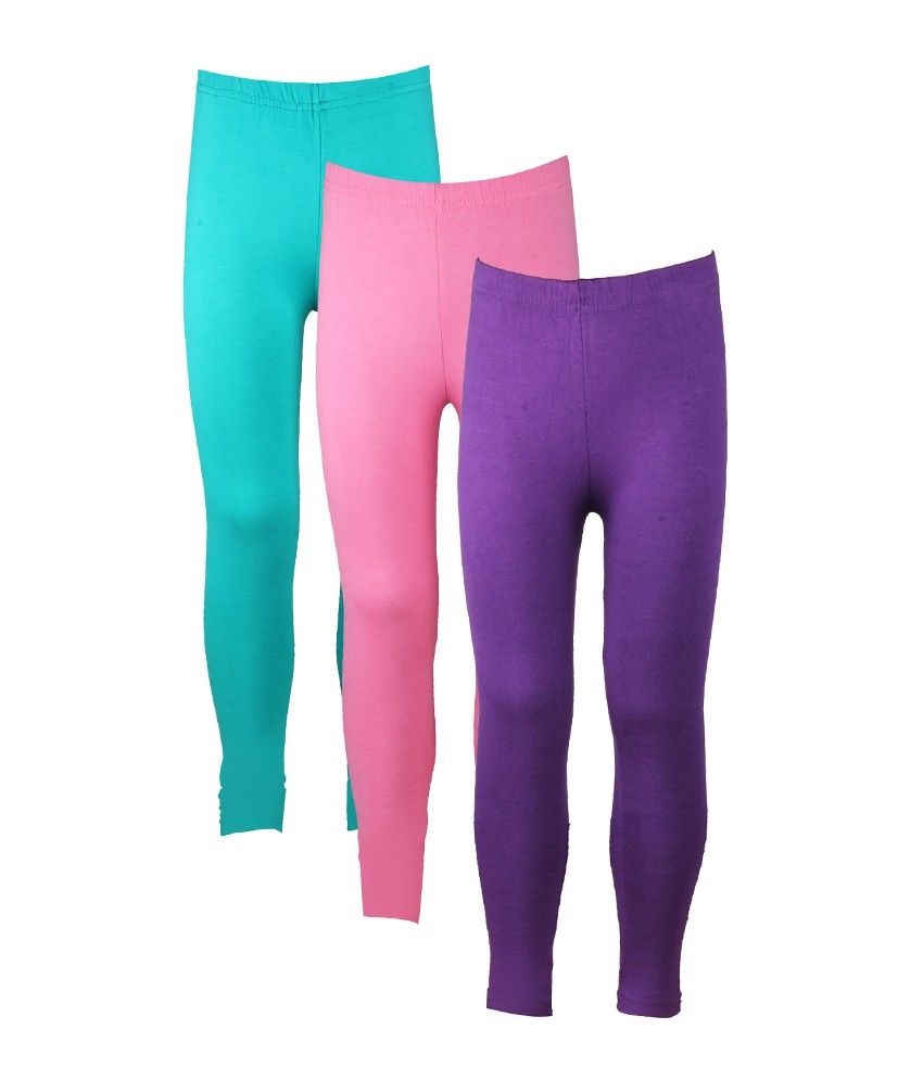 Jazzup Pack Of 3 Aqua, Purple & Light Pink Color Leggings For Kids ...