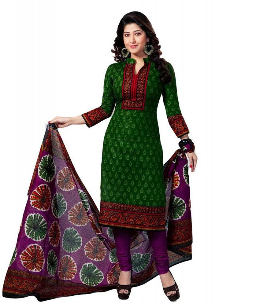 Shree Ganesh Green Cotton Unstitched Dress Material Buy