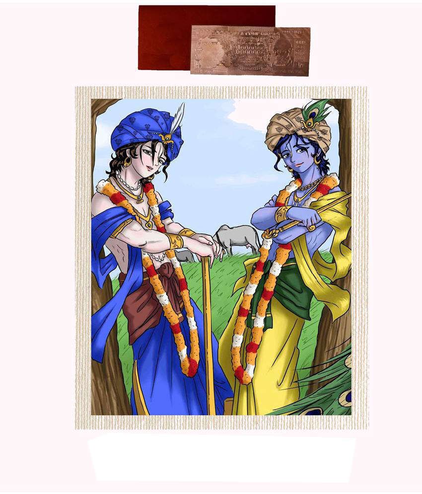 Mesleep Frameless Blue And Yellow Cotton Krishna Balaram Canvas Painting  With Rs 1000 Silver Plated Replica Note: Buy Mesleep Frameless Blue And  Yellow Cotton Krishna Balaram Canvas Painting With Rs 1000 Silver