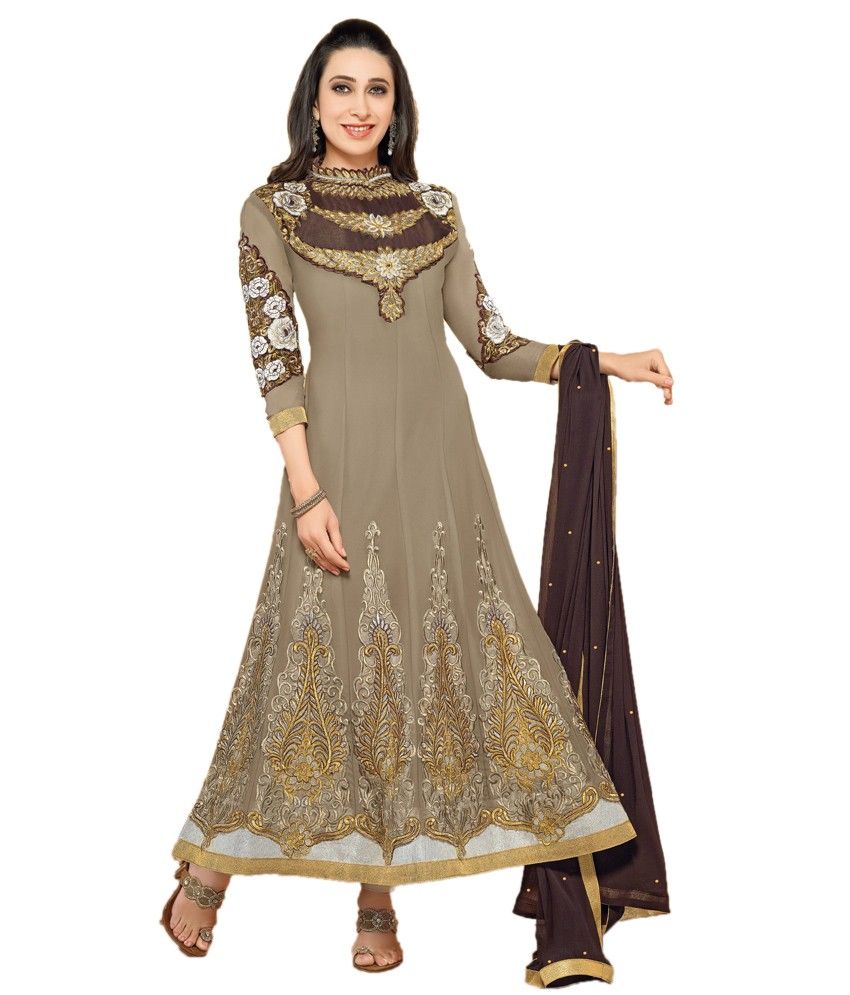 Party Wear Dresses Khaki Faux Georgette Unstitched Dress Material - Buy ...