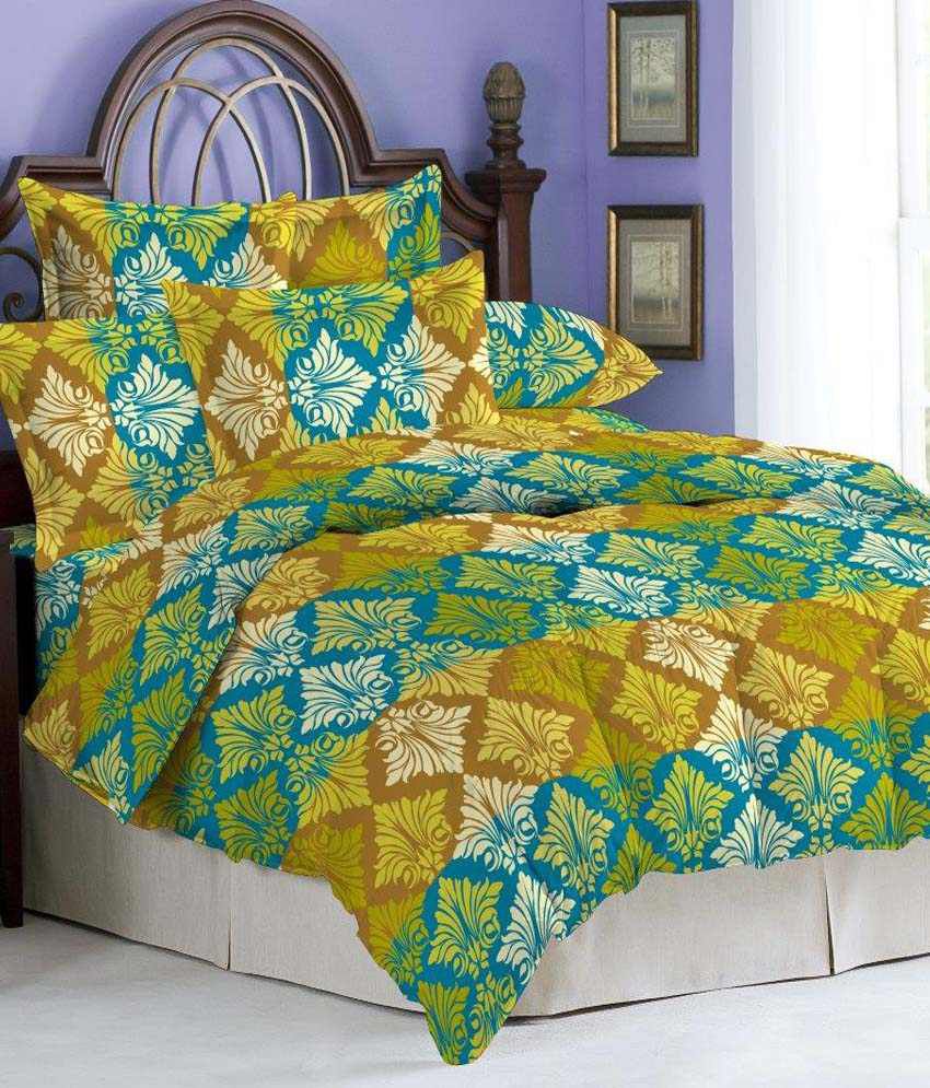 Bombay Dyeing Gardenia Green And Blue Traditional Cotton Double ...