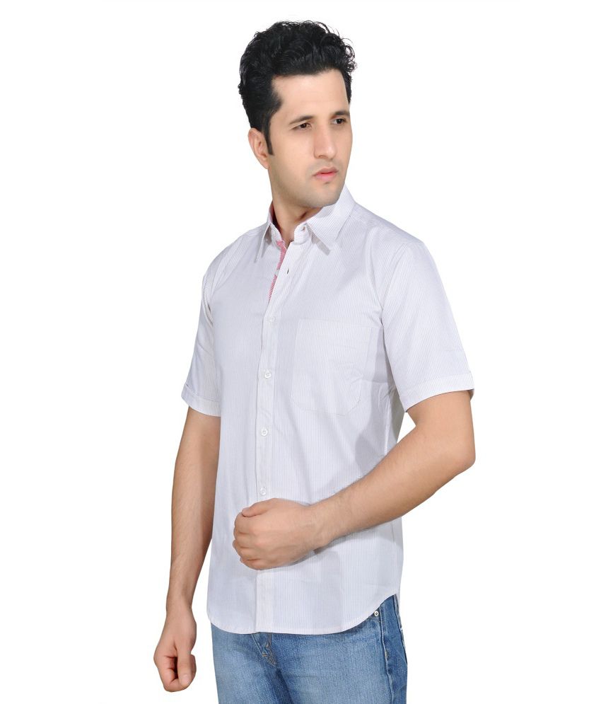 Ubho Core White Cotton Stripes Half Sleeves Casual Shirt - Buy Ubho ...