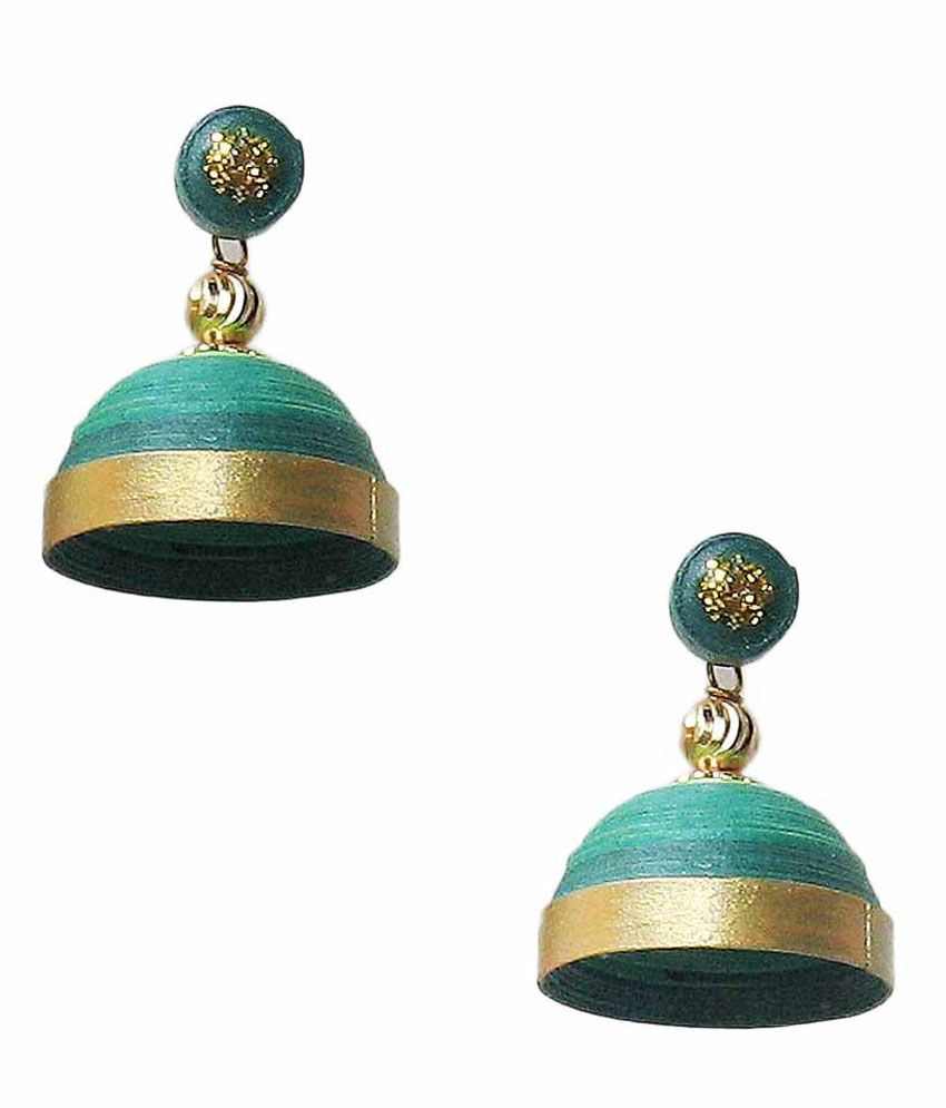 Dsignstudioo Mixed Green Quilled Jhumkas Buy Dsignstudioo Mixed Green