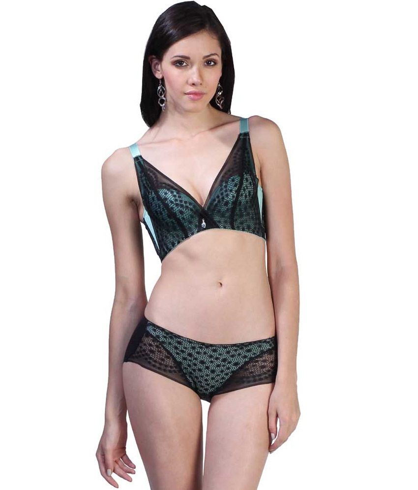 Buy Fascinating Lingerie Green Net Bra & Panty Sets Online at Best