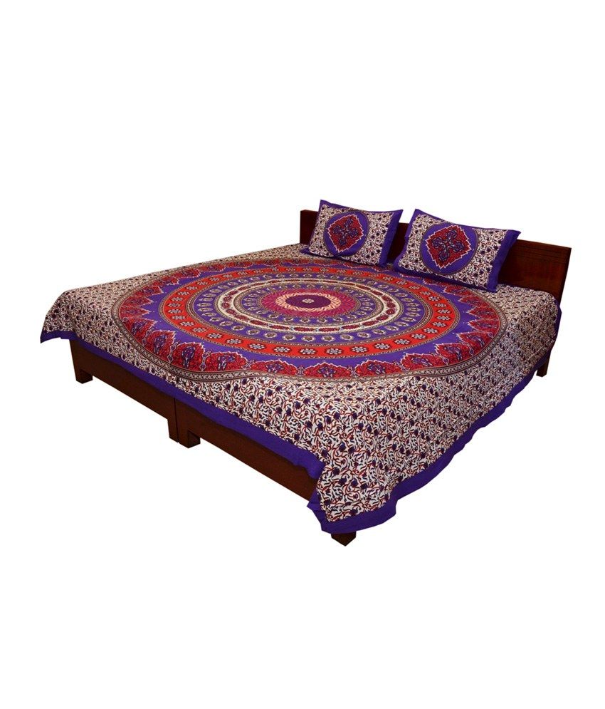 Grj India Designer Sanganeri Print Jaipuri Cotton Double Bed Sheet With 2 Pillow Covers Buy