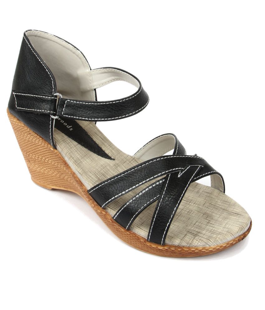 Urban Woods Black Wedges Sandals Price in India- Buy Urban Woods Black Wedges Sandals Online at 