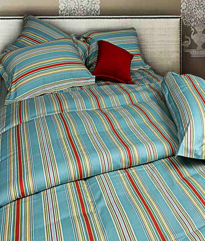 Just Linen 300 TC Yarn Dyed Cotton Multi Striped King Size Flat