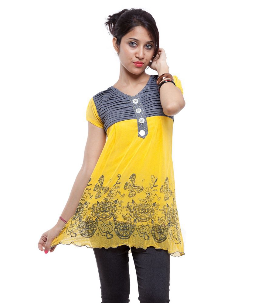 Aalyamart Yellow Floral Print Tunic - Buy Aalyamart Yellow Floral Print ...