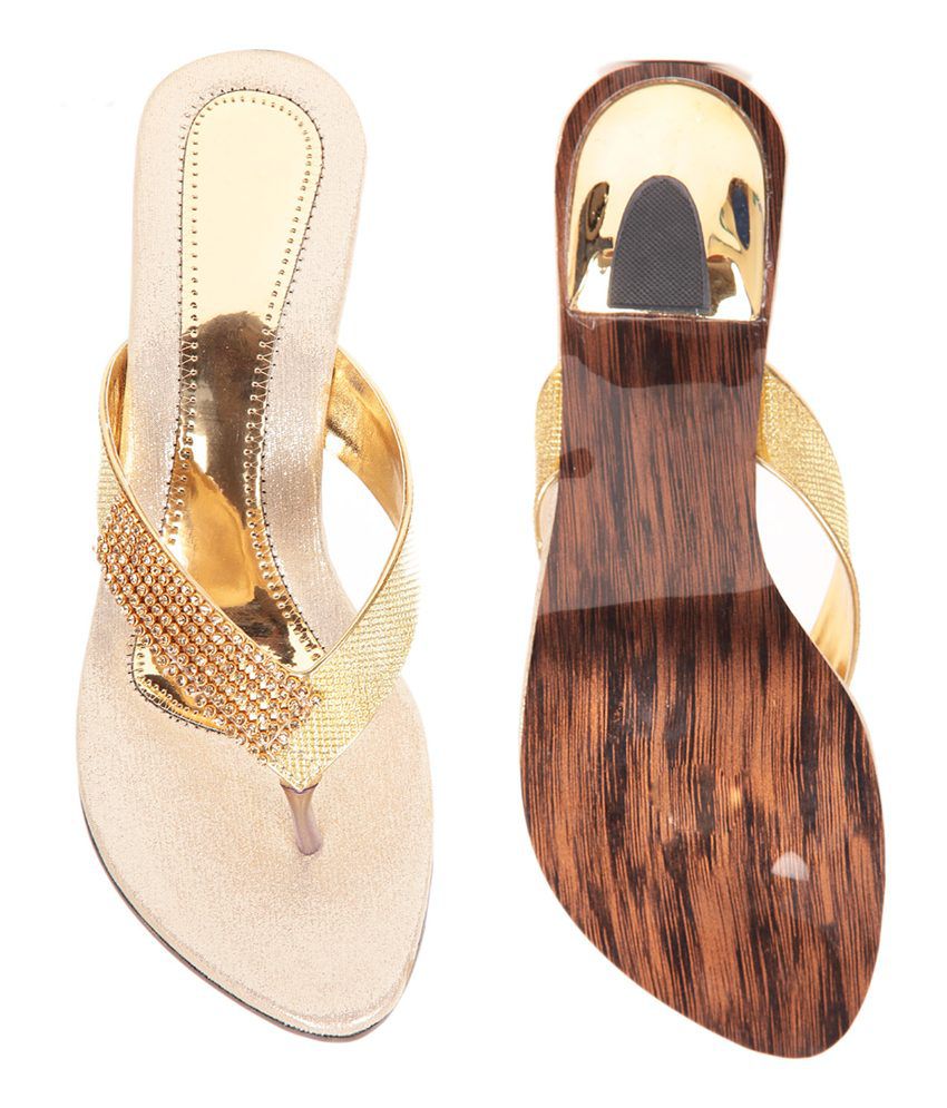 Sindhi Footwear Golden Sequence Medium Heel Sandal Price in India- Buy ...