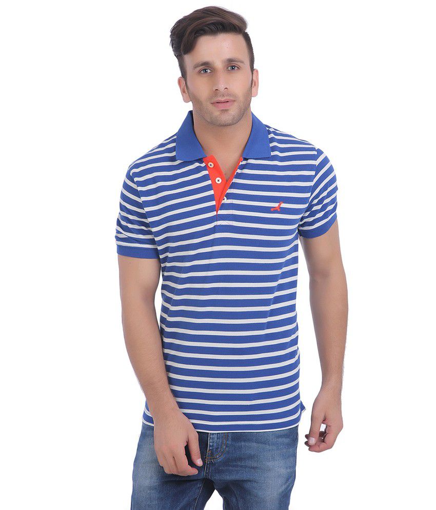 American Crew Royal Blue And White Stripes Polo T-shirt - Buy American ...