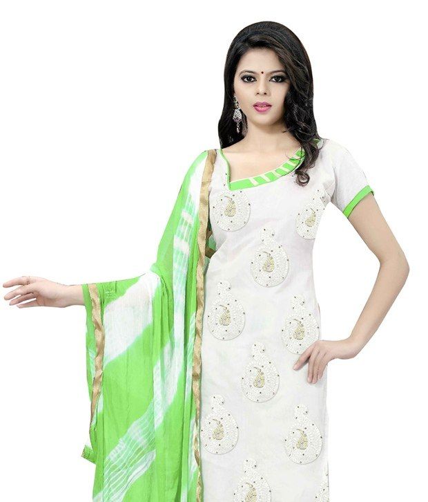 Fabdeal White Colored Chanderi Silk Embroidered Dress