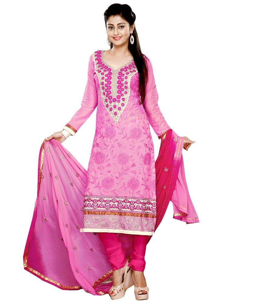 Rv Fashion Pink Cotton SemiStitched Designer Straight Fit