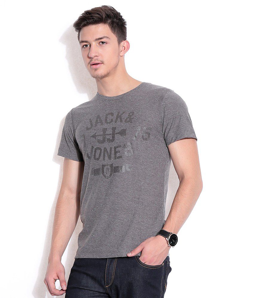 Jack & Jones Gray Cotton T-Shirt - Buy Jack & Jones Gray Cotton T-Shirt ...