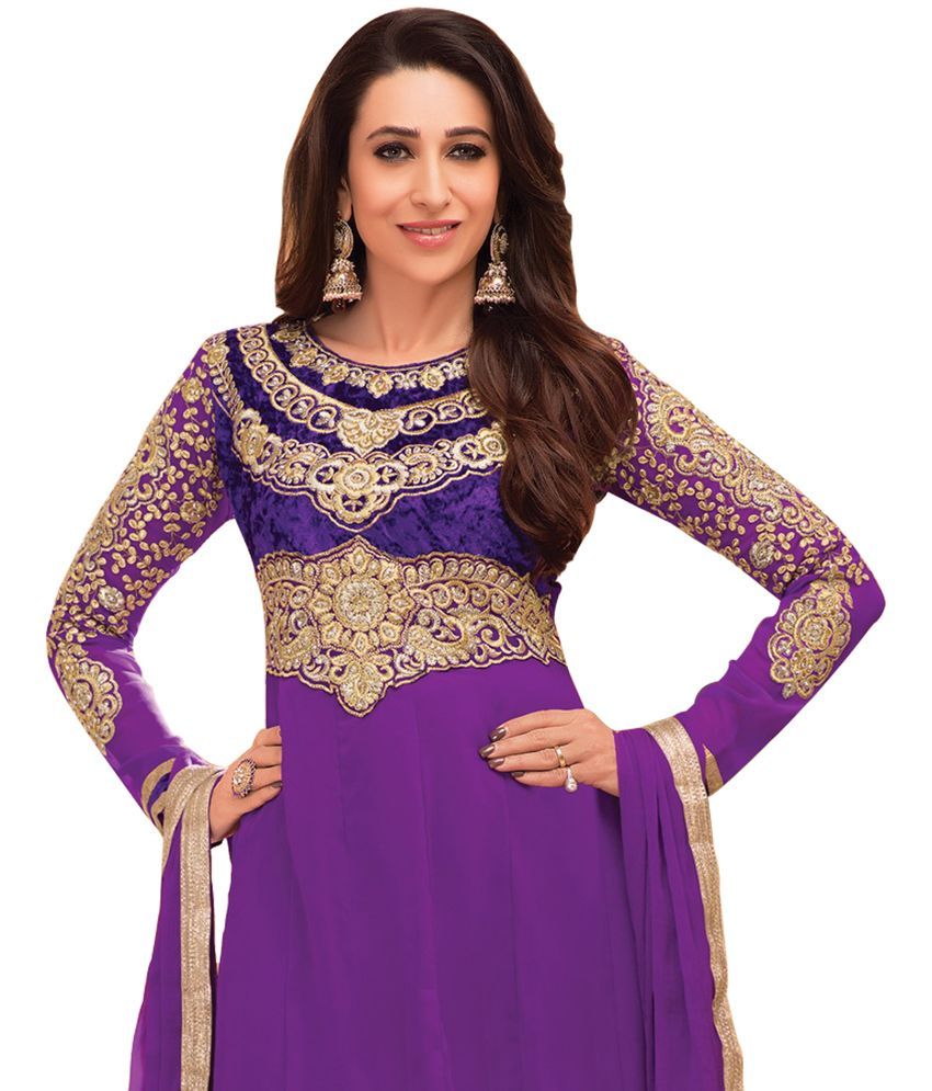 Surat Tex Purple Color Embroidered Pure Georgette Semi-stitched Dress ...